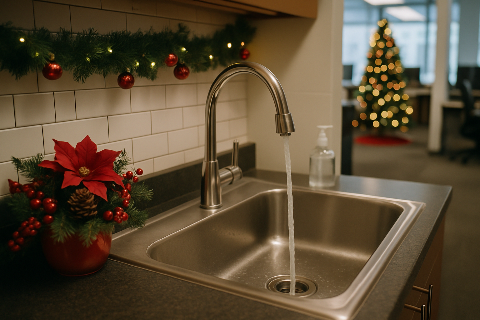 photographic  running sink in business setting that is christmas theme